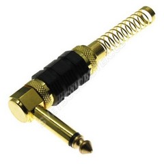 Vidlice Jack úhlová kovová 6.3mm na kabel MONO zlatá s černým pruhem, sklad: 1ks    -D18-